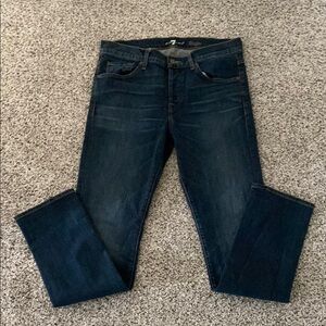 7 For All Mankind Men's Deep Indigo Straight Jeans. Button Fly Skinnier fit